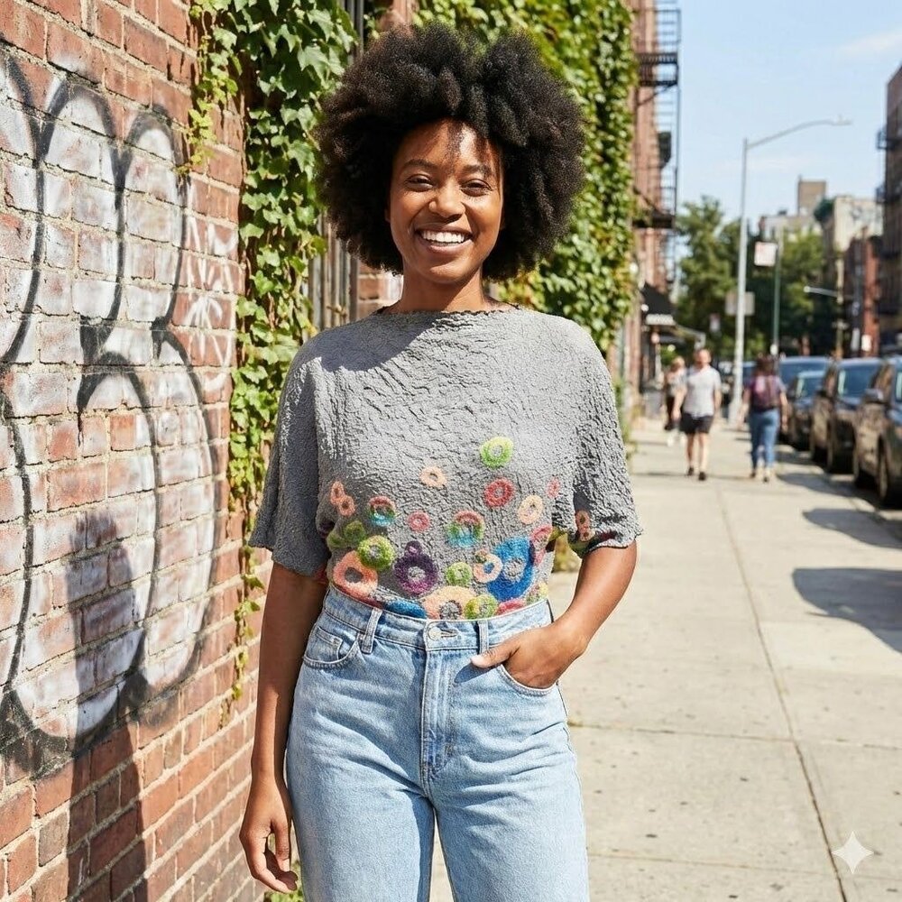 Vanite Couture Art to Wear Crinkle Blouse Gray Blue Mock Neck Top One Size